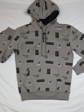 Kangol Taupe All-Over Logo Zip Hoodie Small
